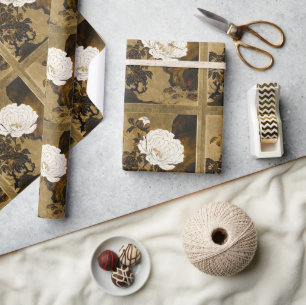 Dragonfly auf Vintagem botanischem Gold, Japanisch Geschenkpapier