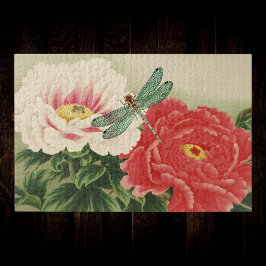 Dragonfly auf Vintagen botanischen japanischen Peo Puzzle