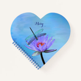Dragonfly auf Water Lily Heart Shaped Notebook Notizblock