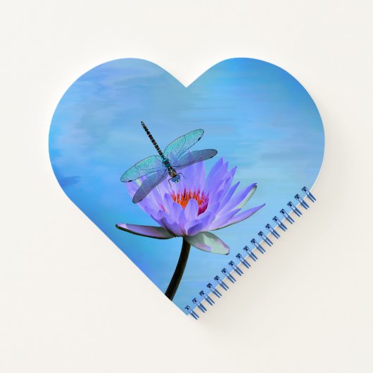Dragonfly auf Water Lily Heart Shaped Notebook Notizblock (Rückseite)