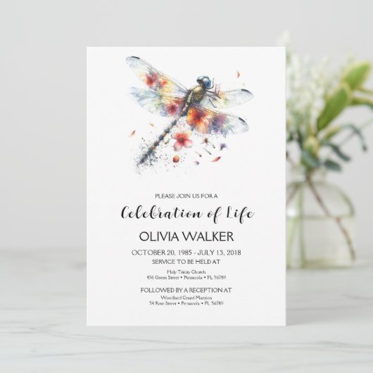 Dragonfly-Beerdigung feiert Leben Einladung (Stehend Vorderseite)