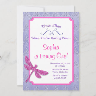 Dragonfly Birthday Einladung Pink Glitzer Girl