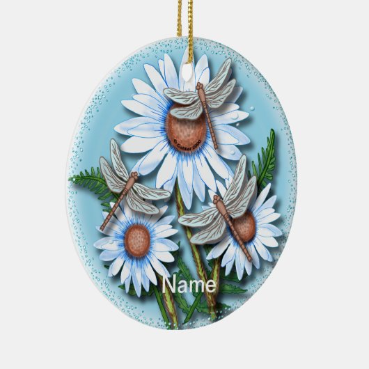 Dragonfly Blue Daisies Keramik Ornament (Rechts)