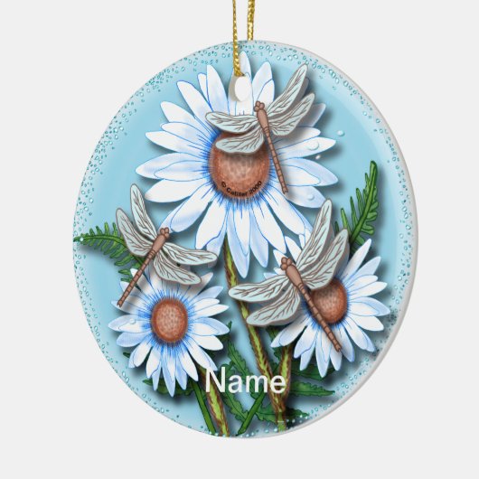 Dragonfly Blue Daisies Keramik Ornament (Links)