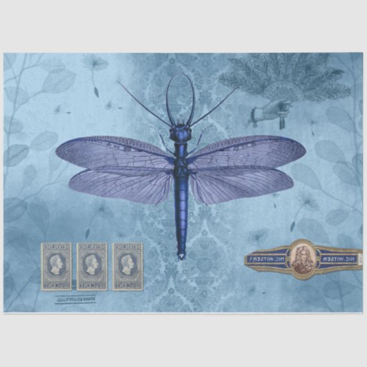 Dragonfly Blue Decoupage Tissue Paper Seidenpapier (Vorderseite)