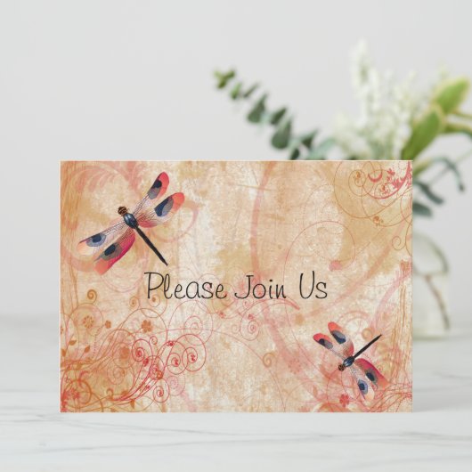 Dragonfly-Blüh-Einladung Einladung (Stehend Vorderseite)