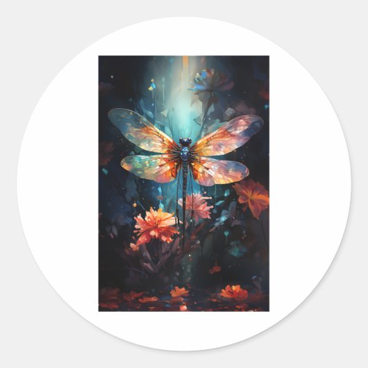 Dragonfly Blume Kunst, Dichtung Runder Aufkleber (Vorderseite)