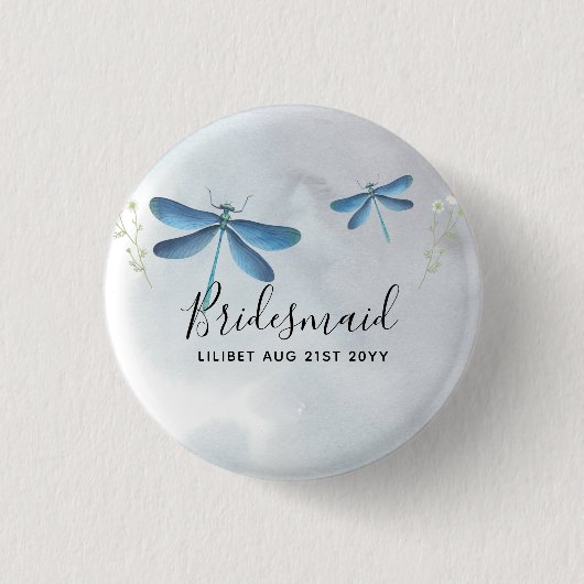 DragonFly BRIDESMAID Brautparty Personalisiert Button (Vorderseite)