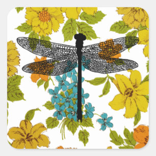 Dragonfly Bug Iflowers Naturkunst Silhouette Quadratischer Aufkleber