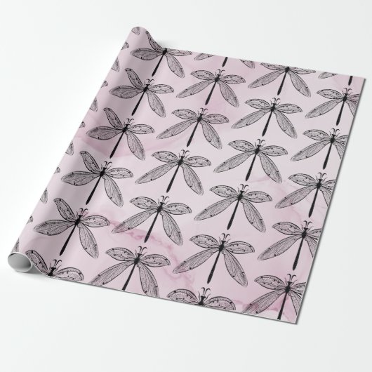 Dragonfly Bug Insect Lover Pink Geschenkpapier (Ungerollt)
