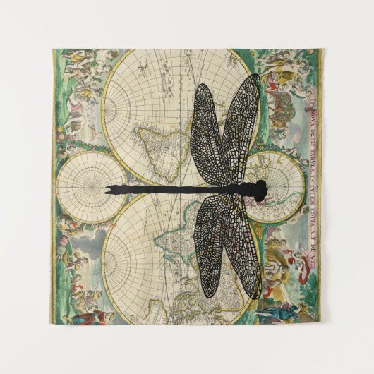 Dragonfly Bug Insect Silhouette Alte Karte Wandteppich (Vorderseite (Horizontal))