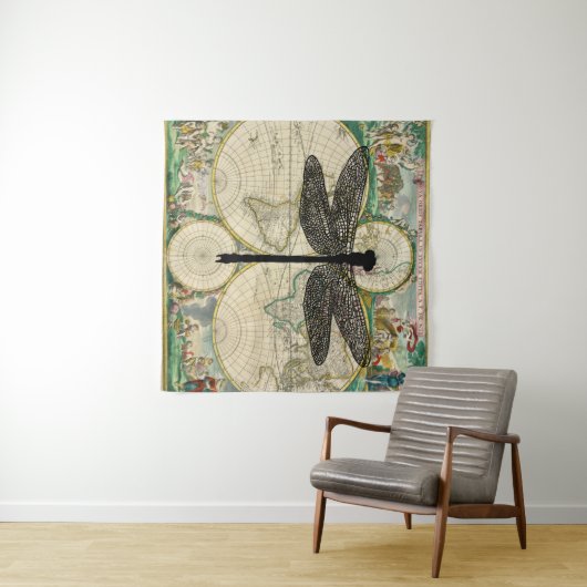 Dragonfly Bug Insect Silhouette Alte Karte Wandteppich (Beispiel (Horizontal))