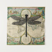 Dragonfly Bug Insect Silhouette Alte Karte Wandteppich (Vorderseite)