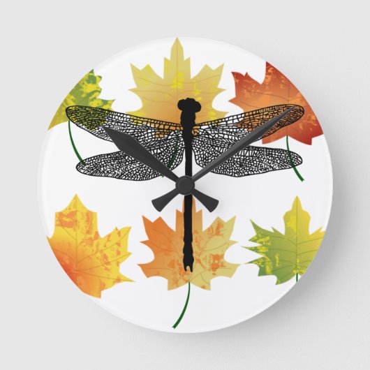 Dragonfly Bug Insect Silhouette Blatt Art Runde Wanduhr (Vorderseite)