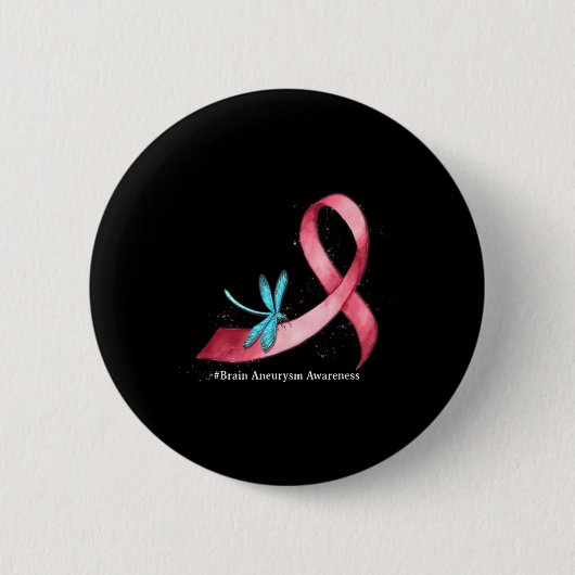 Dragonfly Burgundy Ribbon Brain Aneurysm Bewusstse Button (Vorderseite)