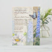 Dragonfly Butterfly Delphinium in Poppel Blumenstr Einladung (Stehend Vorderseite)