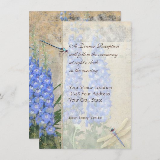 Dragonfly Butterfly Delphinium n Poppy Empfang Einladung (Vorne/Hinten)