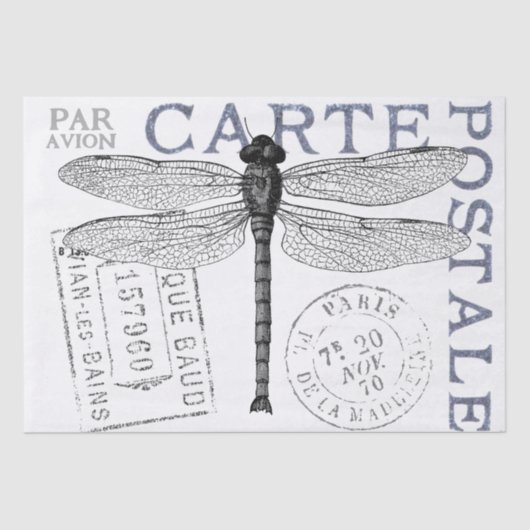 Dragonfly Carte Postale Französisch Postmark Decou Seidenpapier (Vorderseite)