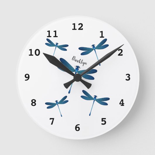 Dragonfly-Cartoon Runde Wanduhr (Vorderseite)