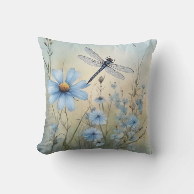 Dragonfly Charisma | Aquarellfarbene Wildblume Kissen (Vorderseite)