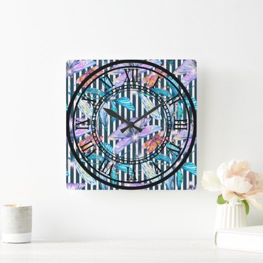 Dragonfly Clock Design römische Zahlen Quadratische Wanduhr (Zuhause)