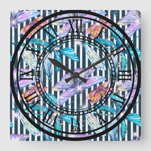 Dragonfly Clock Design römische Zahlen Quadratische Wanduhr (Vorderseite)