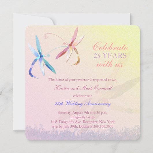 Dragonfly Couple 25. Hochzeitstag Einladung (Vorderseite)
