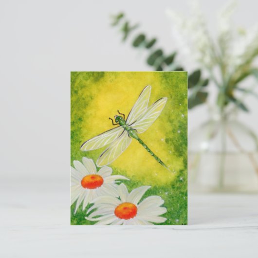 Dragonfly Daisies Postcard Postkarte (Stehend Vorderseite)