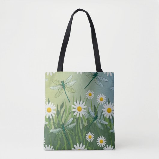 Dragonfly Daisies Shopping Errand Tote Bag Tasche (Vorderseite)
