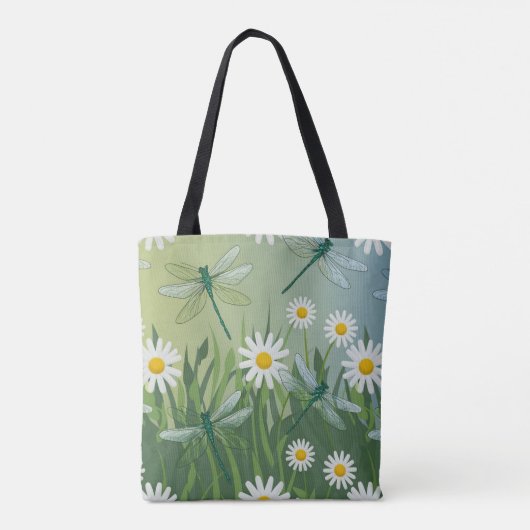 Dragonfly Daisies Shopping Errand Tote Bag Tasche (Rückseite)