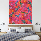 Dragonfly Dance Fuchsia PInk Leinwanddruck (Insitu (Schlafzimmer))