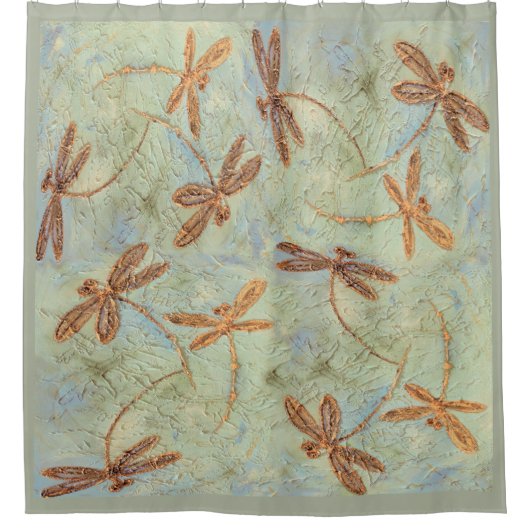 Dragonfly Dance Gold Duschvorhang (Vorderseite)