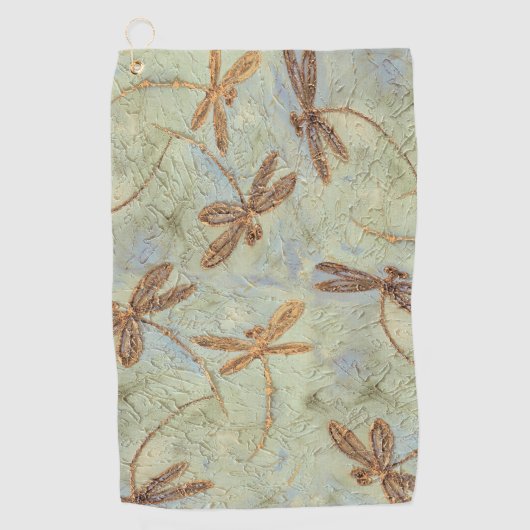 Dragonfly Dance Gold Golf Handtuch (Vorderseite)