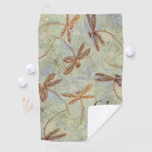 Dragonfly Dance Gold Golf Handtuch (Insitu)