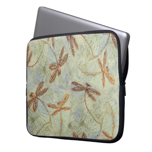 Dragonfly Dance Gold Laptopschutzhülle (Vorderseite Links)
