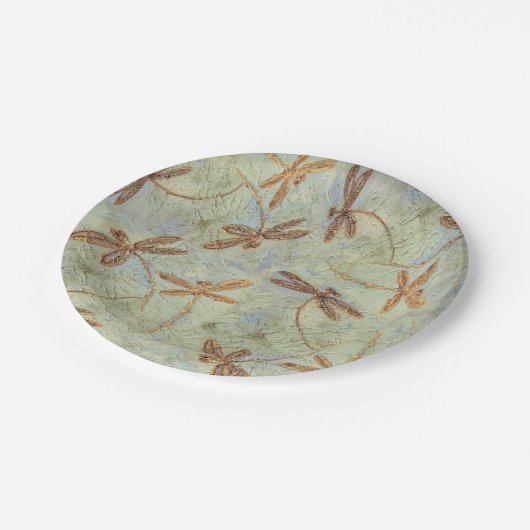 Dragonfly Dance Gold Pappteller (Schrägansicht)