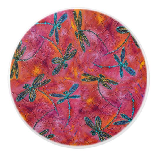 Dragonfly Dance Hot Fuchsia Door Pull Keramikknauf (Vorderseite)