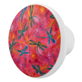 Dragonfly Dance Hot Fuchsia Door Pull Keramikknauf