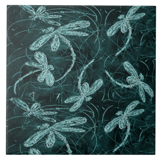 Dragonfly Dance Midnight Blue Fliese (Vorderseite)