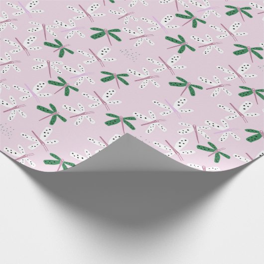 Dragonfly-Design in Rosa Geschenkpapier (Ecke)