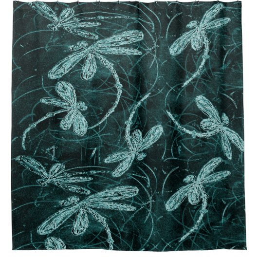 Dragonfly Disco Midnight Blue Duschvorhang (Vorderseite)