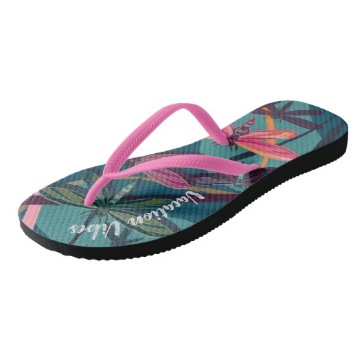 Dragonfly Dreams Custom Flip Flops Badesandalen (Schrägansicht)