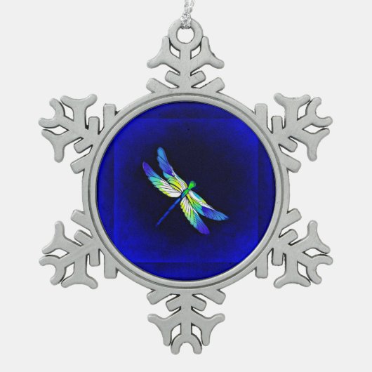 Dragonfly Electric Blue - Persönlich mit einem Nam Schneeflocken Zinn-Ornament (Vorderseite)