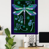 Dragonfly Elegant Jeweled Folk Art Poster (Heimbüro)