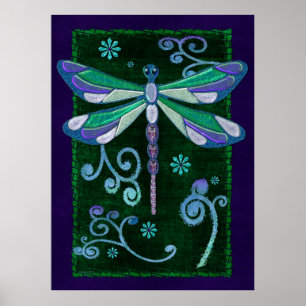 Dragonfly Elegant Jeweled Folk Art Poster