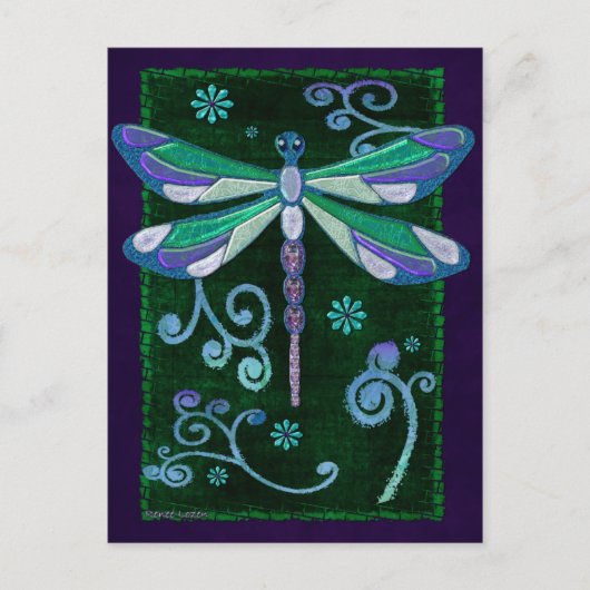Dragonfly Elegant Jeweled Folk Art Postkarte (Vorderseite)
