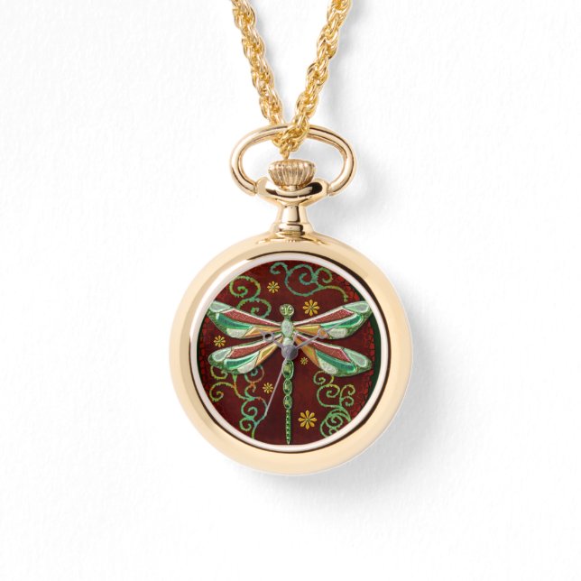 Dragonfly Elegant Jewelt 2 Folk Art Armbanduhr (Vorderseite)
