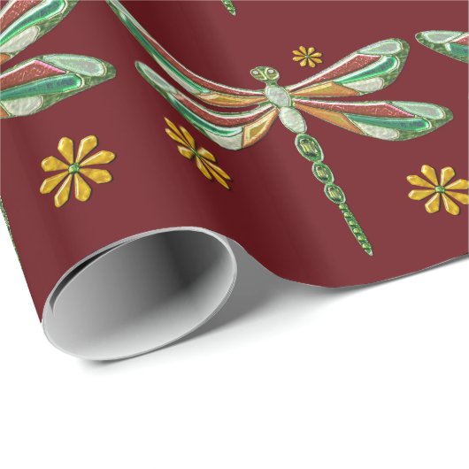 Dragonfly Elegant Jewelt 2 Folk Art Geschenkpapier (Rolleneckpunkt)