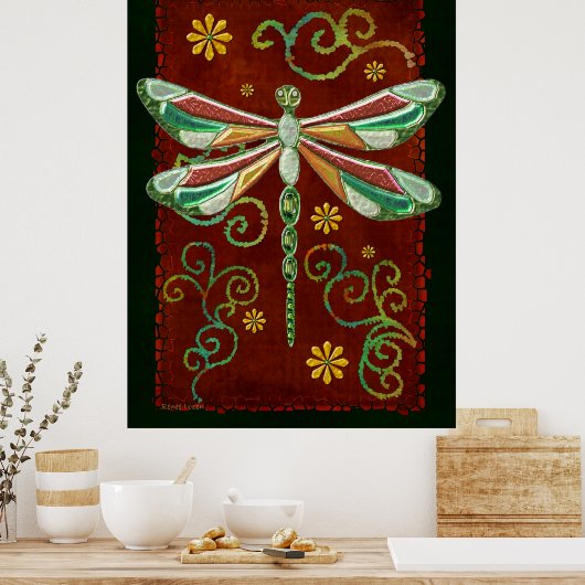 Dragonfly Elegant Jewelt 2 Folk Art Poster (Küche)