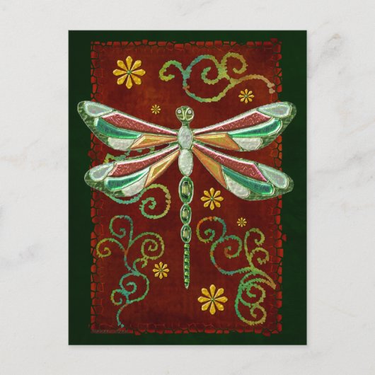 Dragonfly Elegant Jewelt 2 Folk Art Postkarte (Vorderseite)